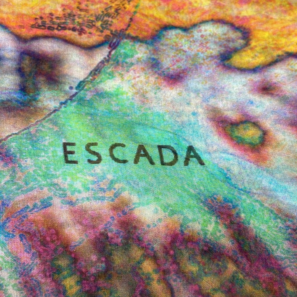 Vintage Escada Multicolored Artistic Hand Painted Silk Scarf/Wrap - Picture 3 of 13